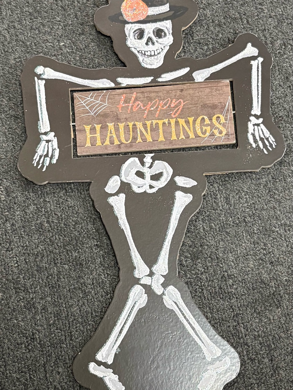 Black Skeleton 'Happy Hauntings' Wall Plaque - Halloween Decor